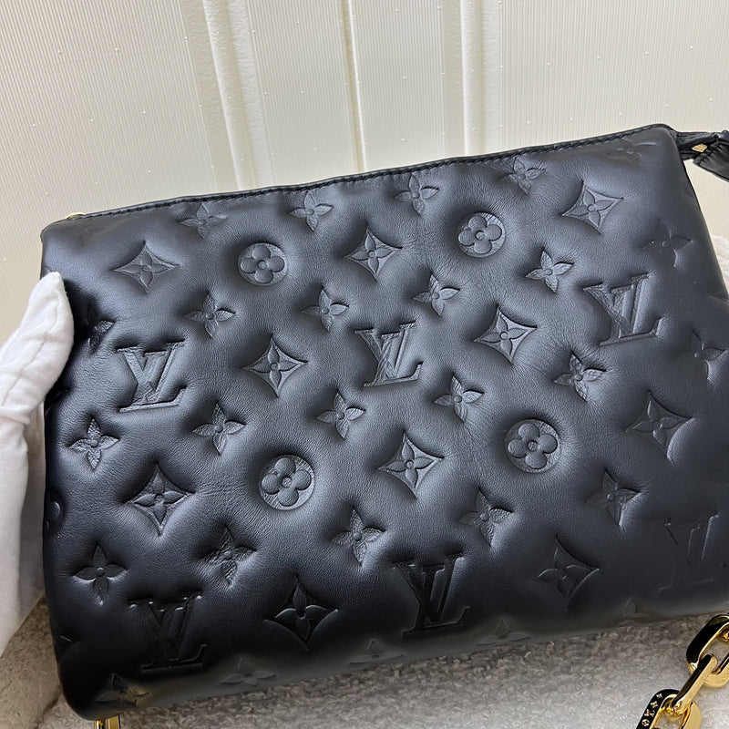 LV Coussin PM Handbag in Black Puffy Lambskin and GHW