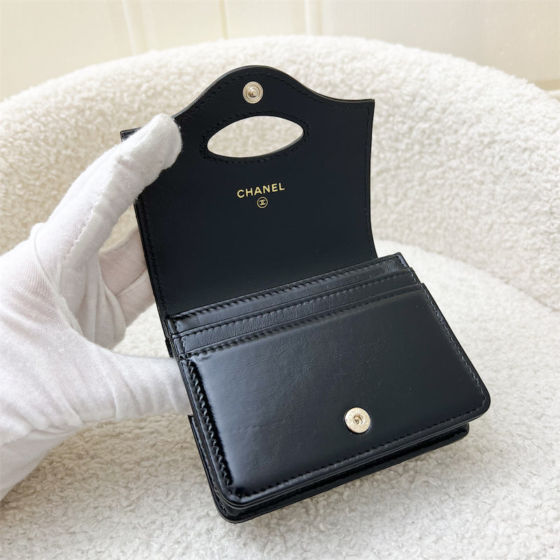 Chanel 24C Flap Card Holder in Black Shiny Calfskin and GHW