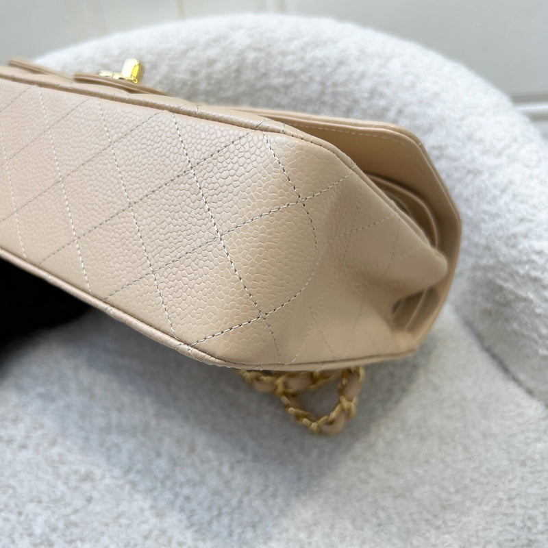 Chanel Medium Classic Flap CF in Beige Caviar and GHW (Model: A01112)