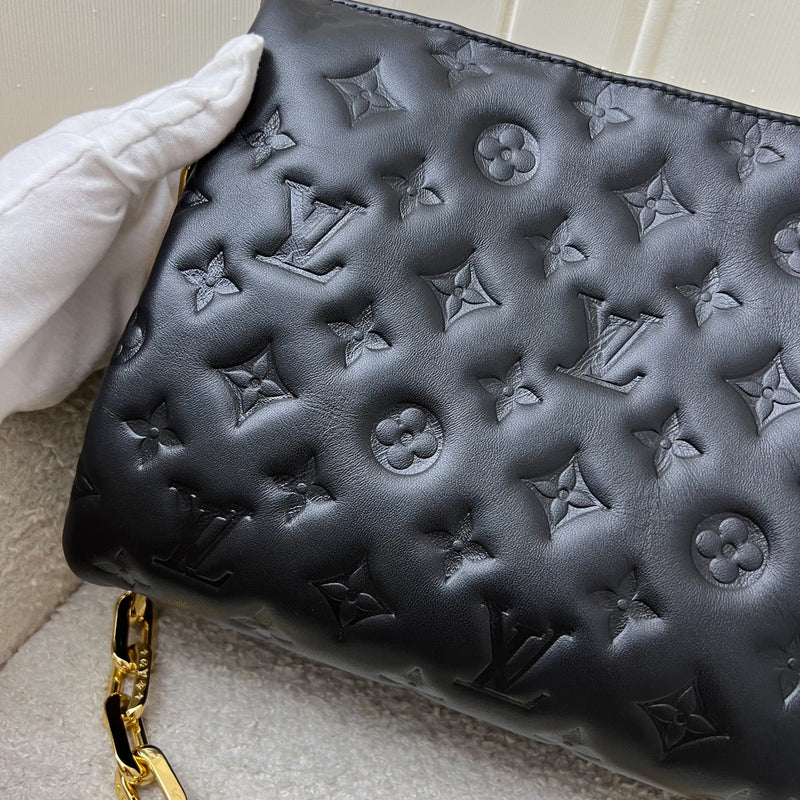 LV Coussin PM Handbag in Black Puffy Lambskin and GHW