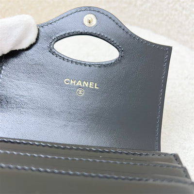 Chanel 24C Flap Card Holder in Black Shiny Calfskin and GHW