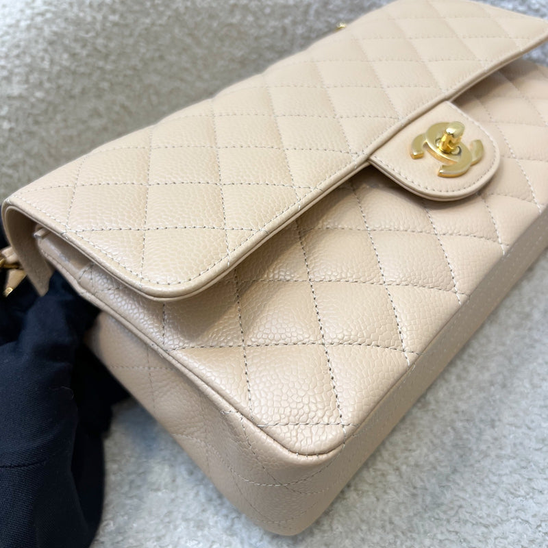 Chanel Medium Classic Flap CF in Beige Caviar and GHW (Model: A01112)