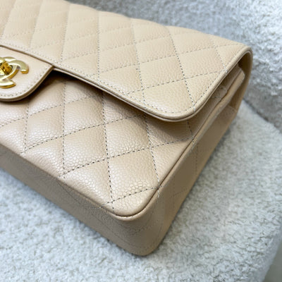 Chanel Medium Classic Flap CF in Beige Caviar and GHW (Model: A01112)