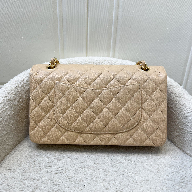Chanel Medium Classic Flap CF in Beige Caviar and GHW (Model: A01112)