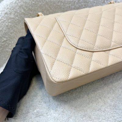 Chanel Medium Classic Flap CF in Beige Caviar and GHW (Model: A01112)