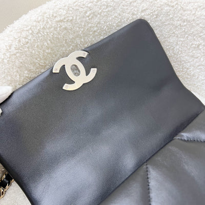 Chanel 19 Small Flap in Black Lambskin and 3-tone Hardware with Silver Turnlock (Model: AS1160)