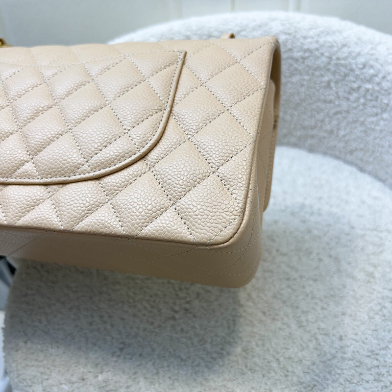Chanel Medium Classic Flap CF in Beige Caviar and GHW (Model: A01112)