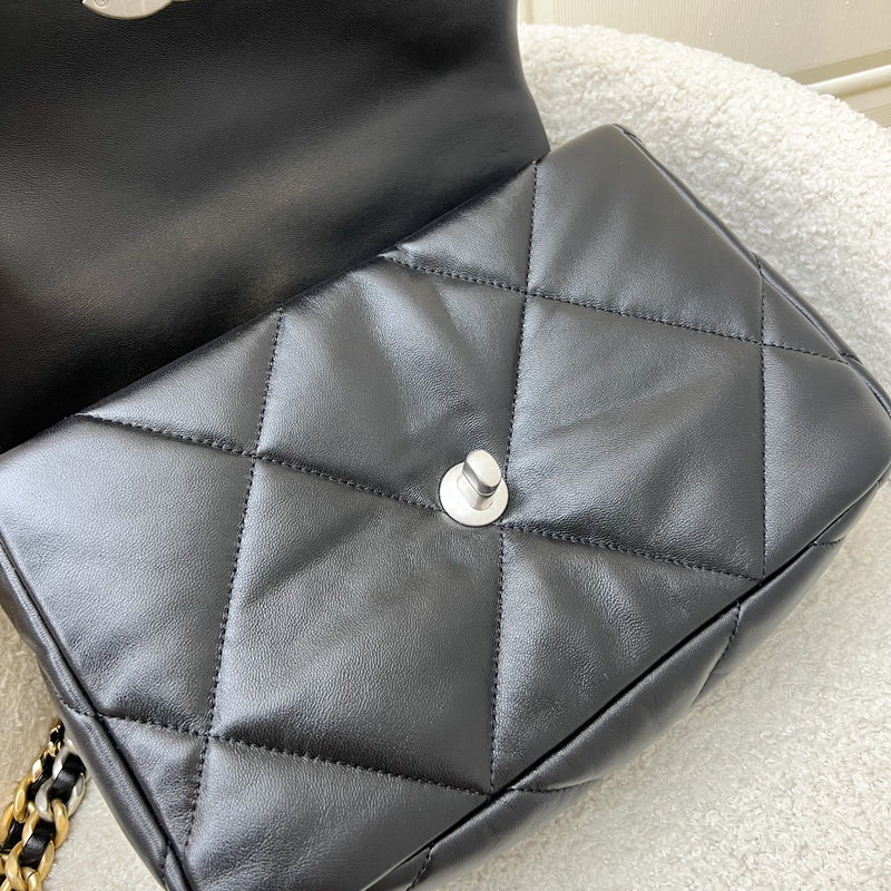 Chanel 19 Small Flap in Black Lambskin and 3-tone Hardware with Silver Turnlock (Model: AS1160)