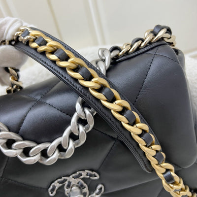 Chanel 19 Small Flap in Black Lambskin and 3-tone Hardware with Silver Turnlock (Model: AS1160)