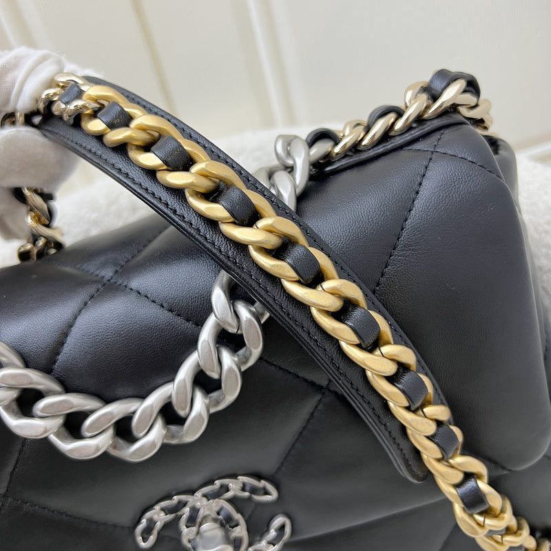 Chanel 19 Small Flap in Black Lambskin and 3-tone Hardware with Silver Turnlock (Model: AS1160)
