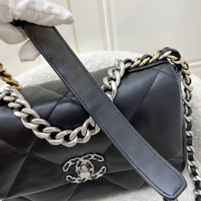 Chanel 19 Small Flap in Black Lambskin and 3-tone Hardware with Silver Turnlock (Model: AS1160)