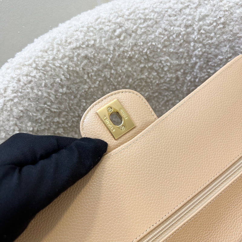 Chanel Medium Classic Flap CF in Beige Caviar and GHW (Model: A01112)