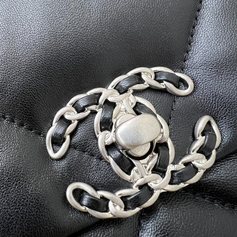 Chanel 19 Small Flap in Black Lambskin and 3-tone Hardware with Silver Turnlock (Model: AS1160)