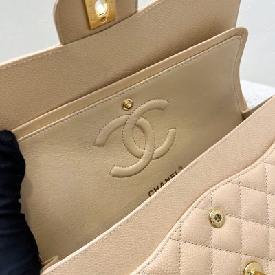 Chanel Medium Classic Flap CF in Beige Caviar and GHW (Model: A01112)