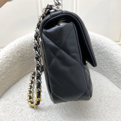 Chanel 19 Small Flap in Black Lambskin and 3-tone Hardware with Silver Turnlock (Model: AS1160)