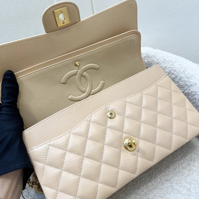Chanel Medium Classic Flap CF in Beige Caviar and GHW (Model: A01112)