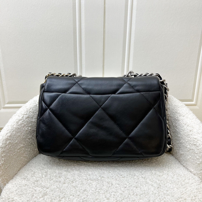 Chanel 19 Small Flap in Black Lambskin and 3-tone Hardware with Silver Turnlock (Model: AS1160)