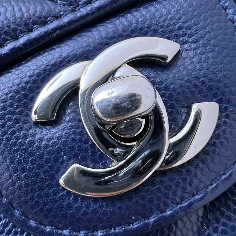 Chanel Medium Classic Flap CF in Chevron Quilted Navy Caviar and SHW