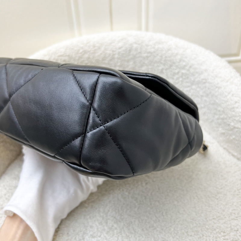 Chanel 19 Small Flap in Black Lambskin and 3-tone Hardware with Silver Turnlock (Model: AS1160)