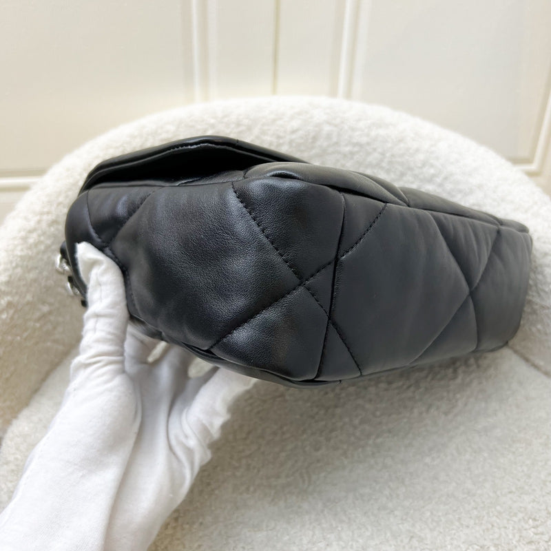 Chanel 19 Small Flap in Black Lambskin and 3-tone Hardware with Silver Turnlock (Model: AS1160)