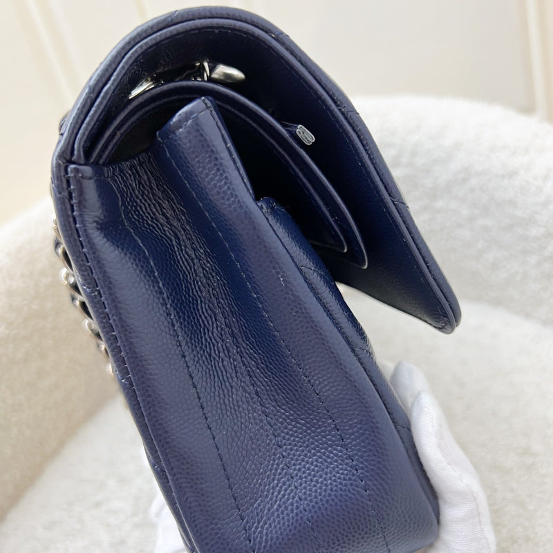 Chanel Medium Classic Flap CF in Chevron Quilted Navy Caviar and SHW