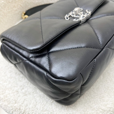 Chanel 19 Small Flap in Black Lambskin and 3-tone Hardware with Silver Turnlock (Model: AS1160)