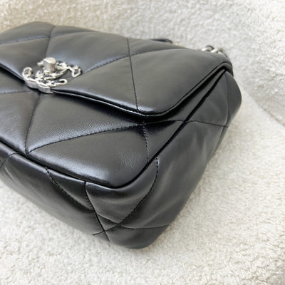Chanel 19 Small Flap in Black Lambskin and 3-tone Hardware with Silver Turnlock (Model: AS1160)