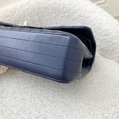 Chanel Medium Classic Flap CF in Chevron Quilted Navy Caviar and SHW
