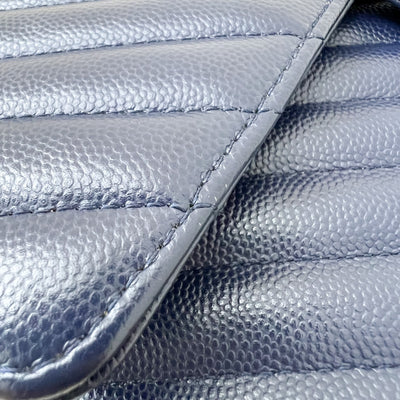 Chanel Medium Classic Flap CF in Chevron Quilted Navy Caviar and SHW