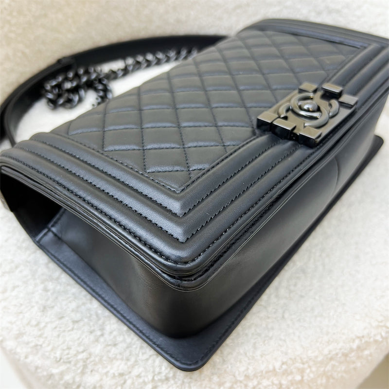 Chanel Medium 25cm So Black Boy Flap in Black Lambskin and BHW