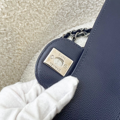 Chanel Medium Classic Flap CF in Chevron Quilted Navy Caviar and SHW