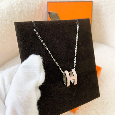 Hermes Pop H Pendant with Chain in Rose Dragee Enamel and PHW