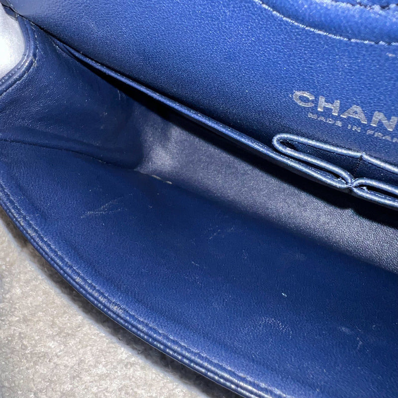 Chanel Medium Classic Flap CF in Chevron Quilted Navy Caviar and SHW