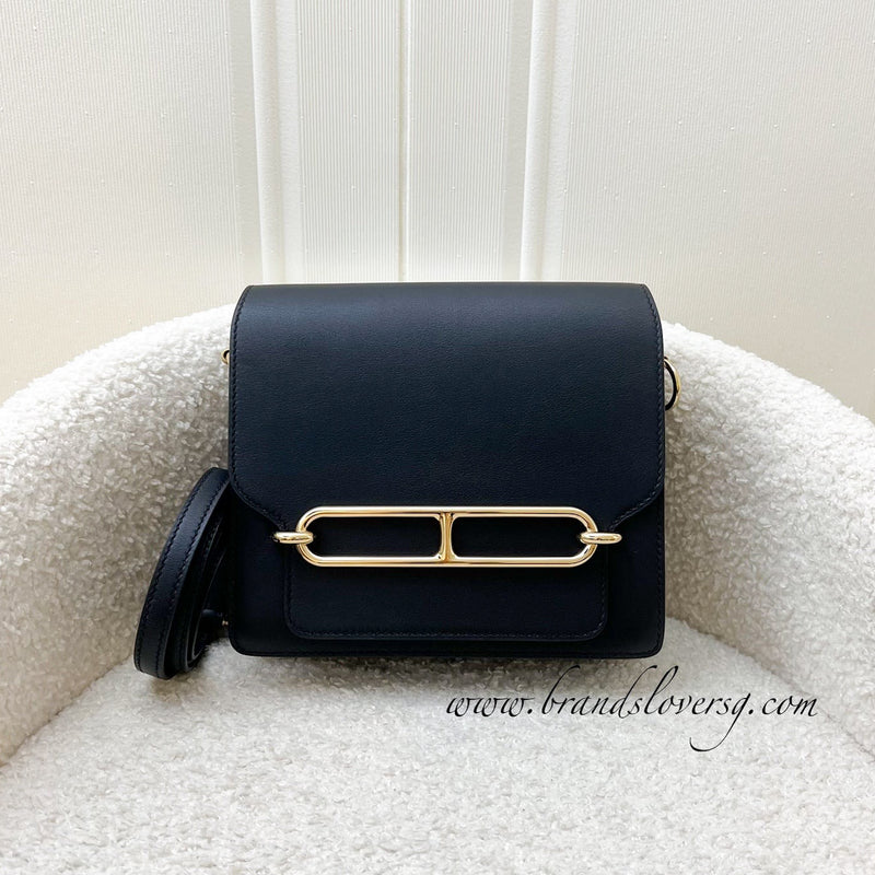 Hermes Mini Roulis in Noir Black Swift Leather and Permabrass (Light Gold) Hardware