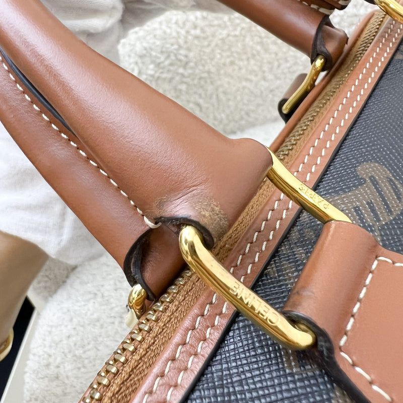 Celine Small Boston Bag in Triomphe Canvas, Calfskin and GHW (Model: 197582EIP.04LU)