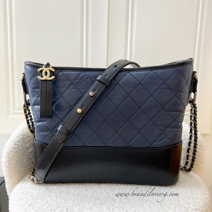 Chanel Medium (New Large) Gabrielle in Navy Distressed Leather and 3-Tone HW