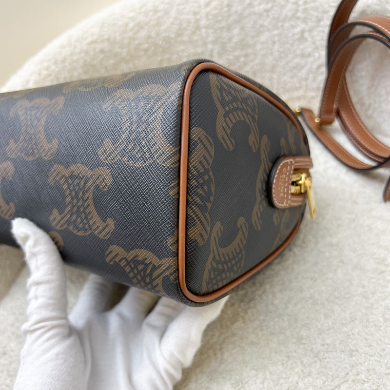 Celine Small Boston Bag in Triomphe Canvas, Calfskin and GHW (Model: 197582EIP.04LU)