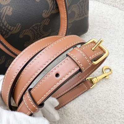 Celine Small Boston Bag in Triomphe Canvas, Calfskin and GHW (Model: 197582EIP.04LU)