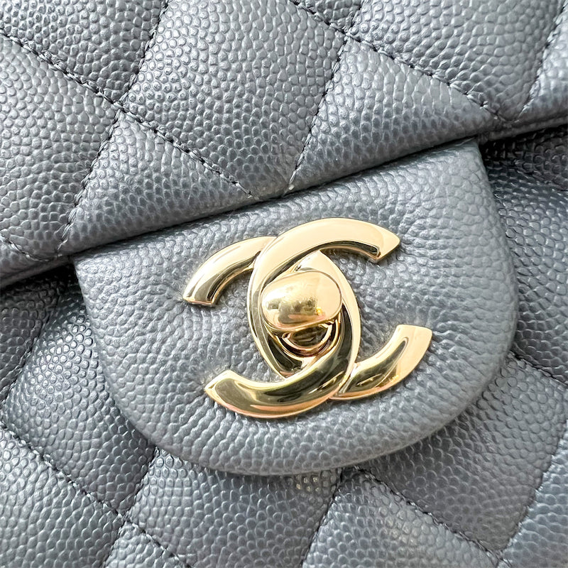 Chanel Medium Classic Flap CF in 18B Dark Bluish Grey Caviar LGHW