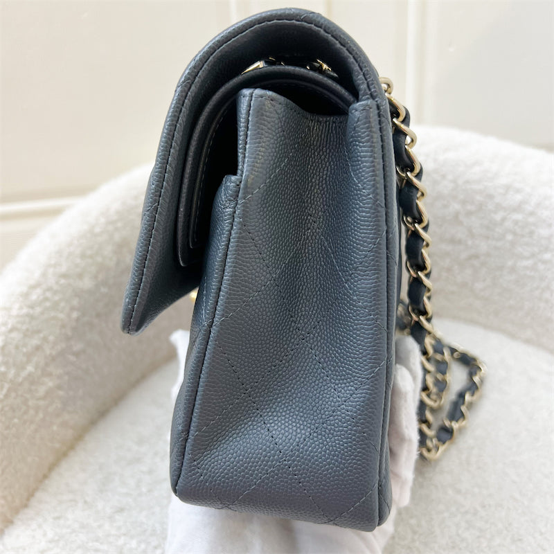 Chanel Medium Classic Flap CF in 18B Dark Bluish Grey Caviar LGHW