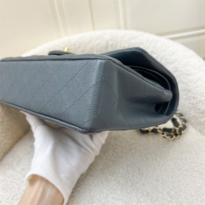 Chanel Medium Classic Flap CF in 18B Dark Bluish Grey Caviar LGHW