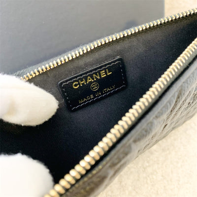 Chanel Camellia Embossed Zipped Phone Holder in Black Caviar and GHW