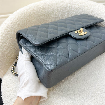 Chanel Medium Classic Flap CF in 18B Dark Bluish Grey Caviar LGHW