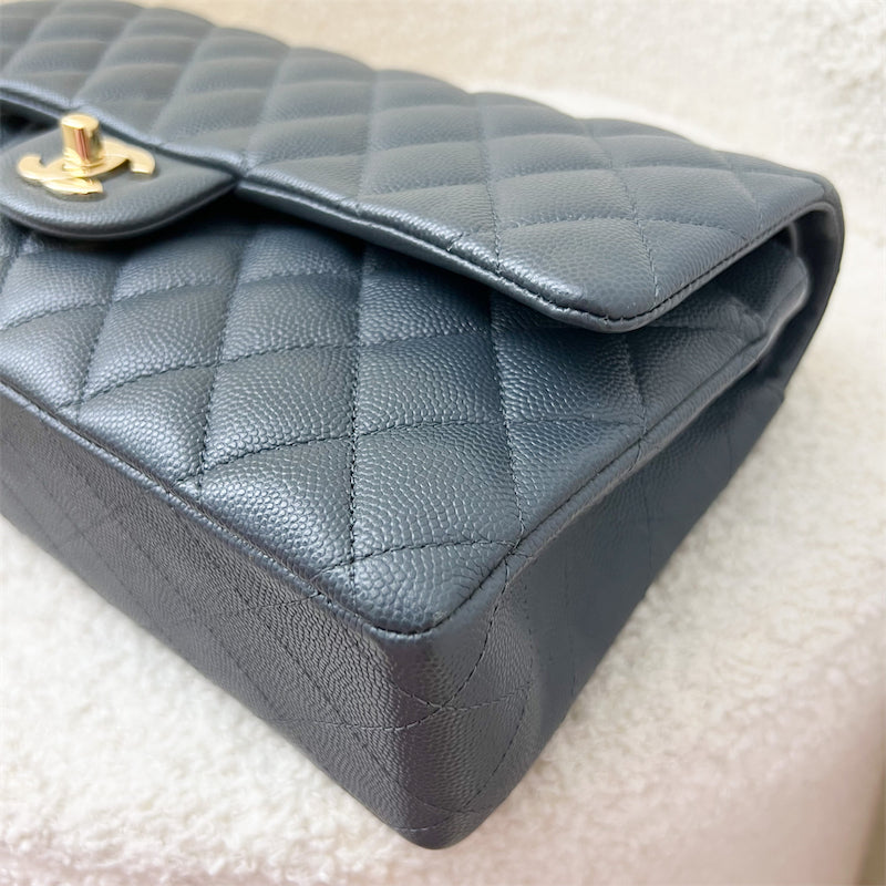 Chanel Medium Classic Flap CF in 18B Dark Bluish Grey Caviar LGHW