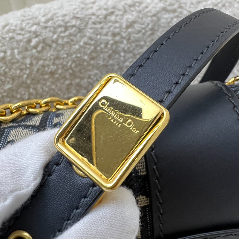 Dior 30 Montaigne East-West Bag with Chain in Dark Blue Oblique Canvas and GHW