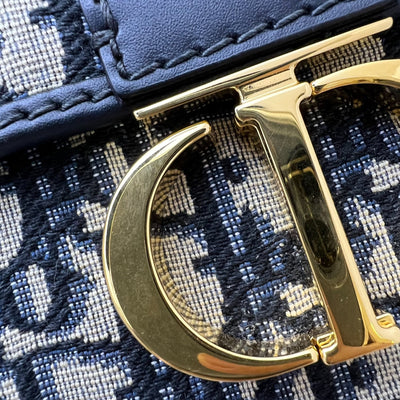 Dior 30 Montaigne East-West Bag with Chain in Dark Blue Oblique Canvas and GHW