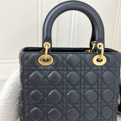 Dior Medium Lady Dior in Black Lambskin and GHW