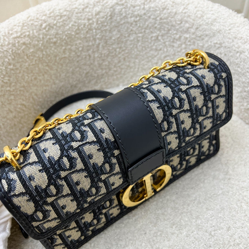 Dior 30 Montaigne East-West Bag with Chain in Dark Blue Oblique Canvas and GHW
