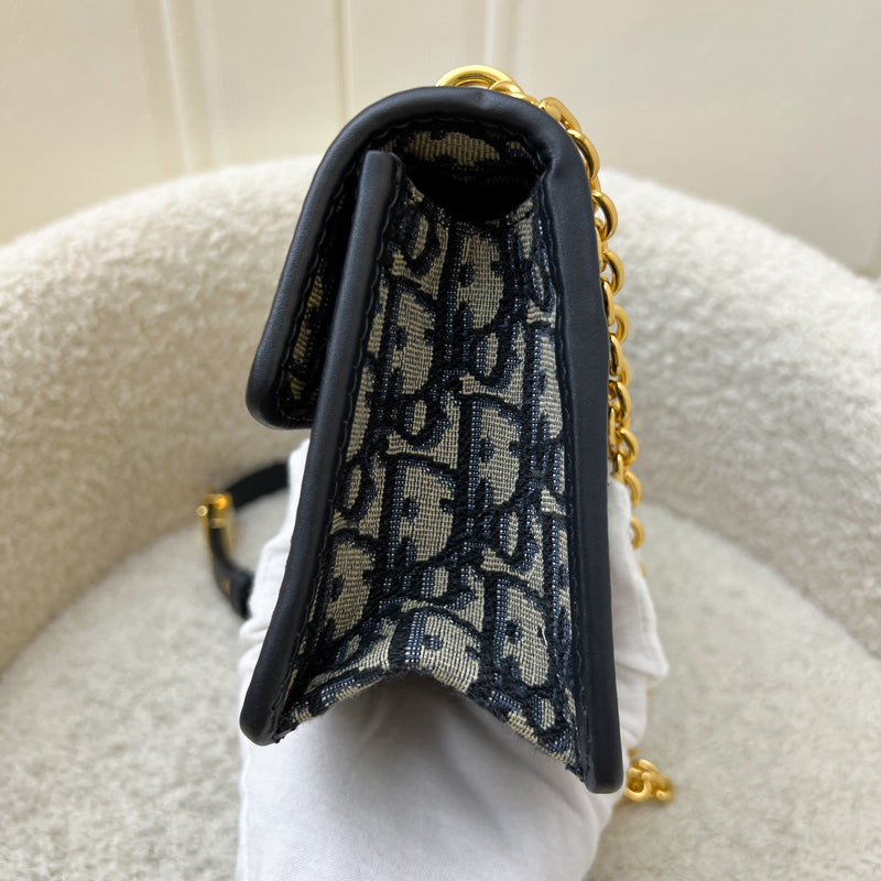 Dior 30 Montaigne East-West Bag with Chain in Dark Blue Oblique Canvas and GHW