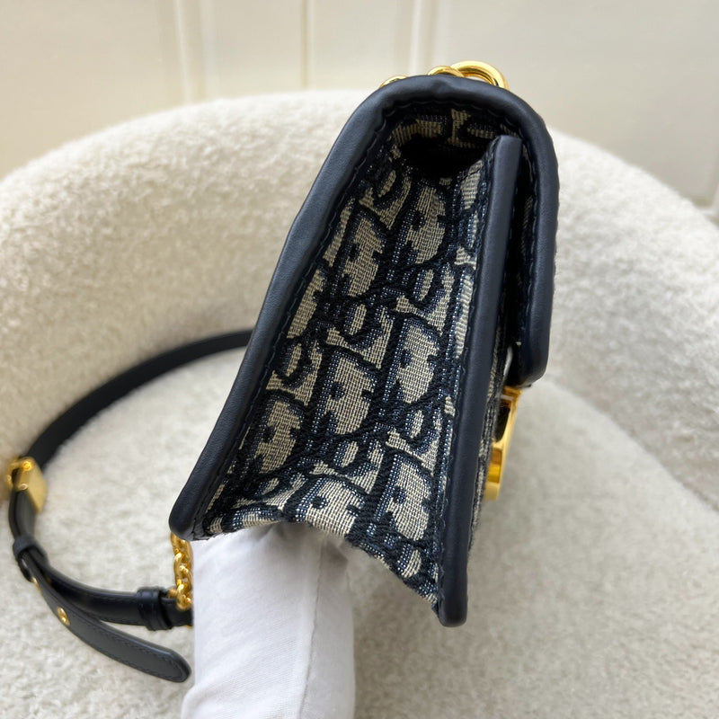 Dior 30 Montaigne East-West Bag with Chain in Dark Blue Oblique Canvas and GHW